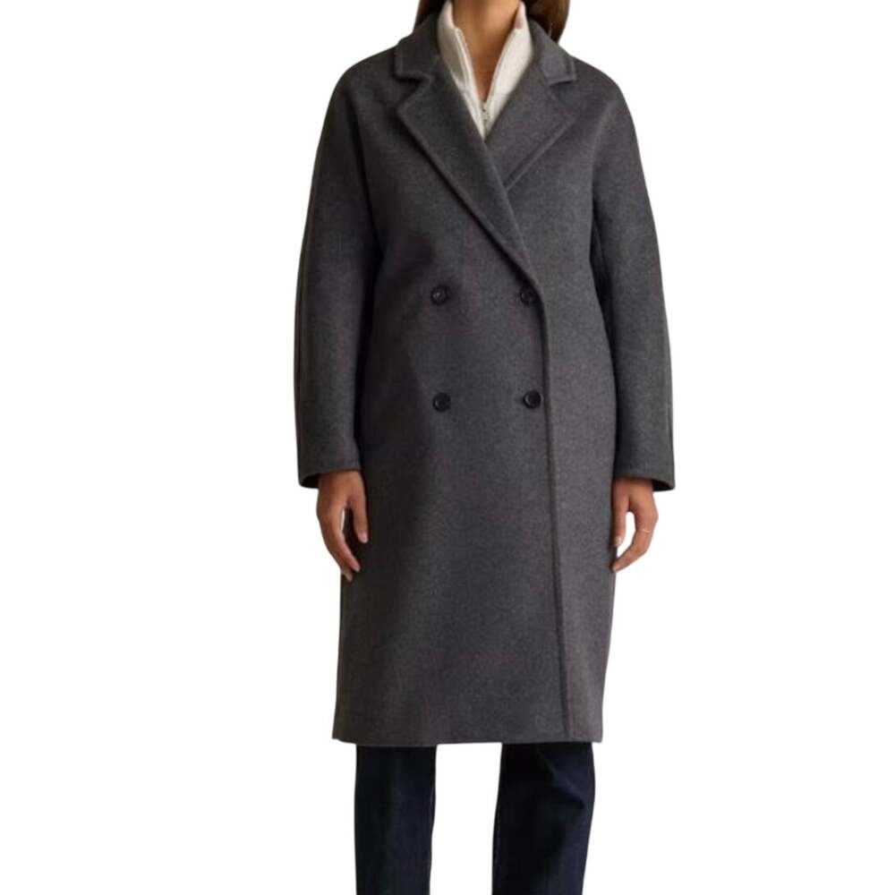 NWOT Quince Women's L Heather Charcoal Italian Wool Double-Breasted Slouch Coat